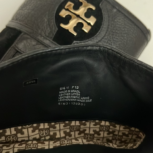 Tory Burch Boots Black Leather Suede Mid Calf Side Zip Logo Women’s Size 8.5 - Picture 12 of 16